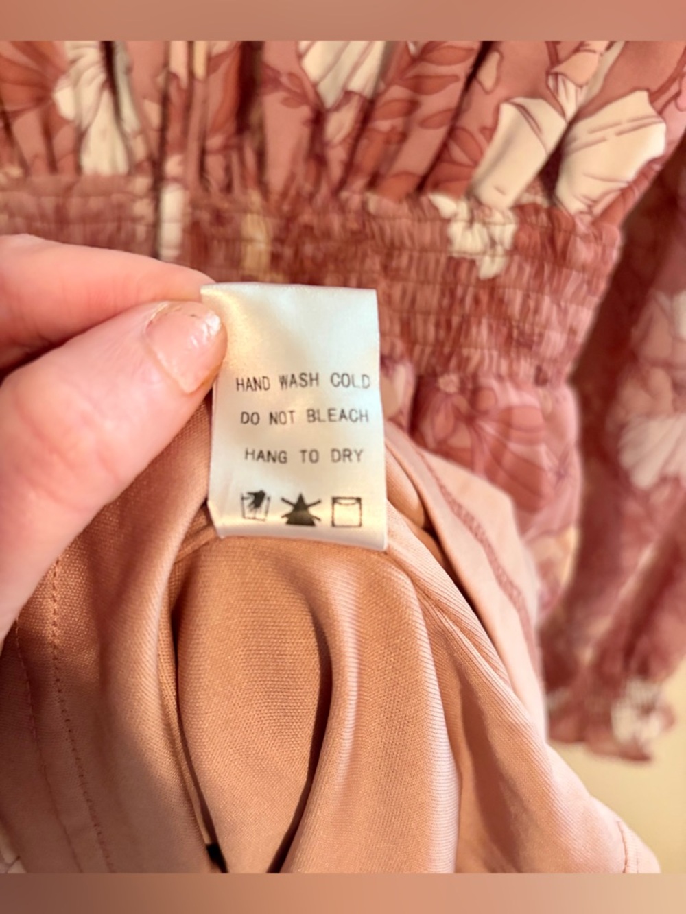 Peach Love California Floral Tie-Neck Elastic Waist Dress in Dusty Rose Sz Large - Picture 10 of 16